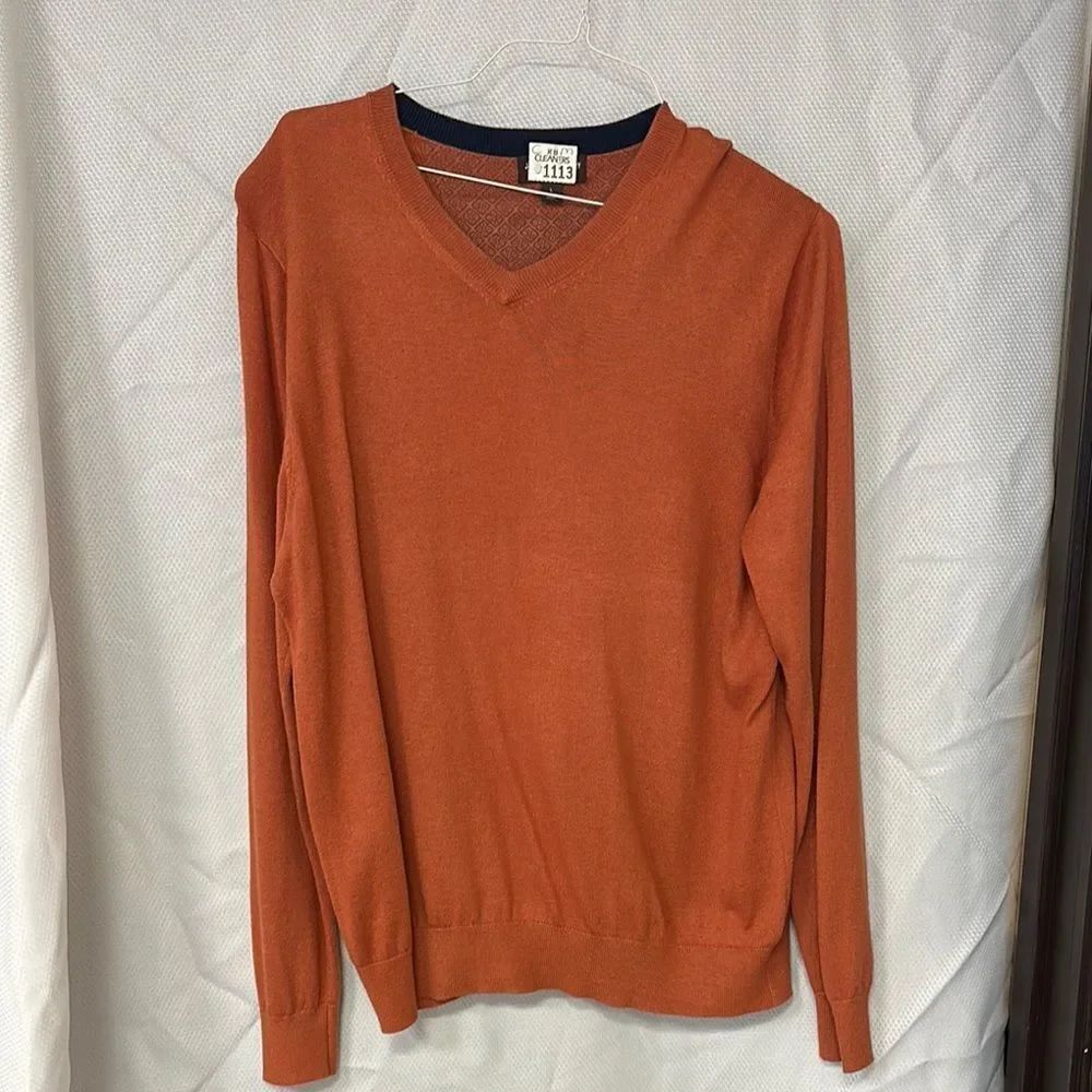 Johnston & Murphy Orange V-Neck Sweater Lightweight Knit